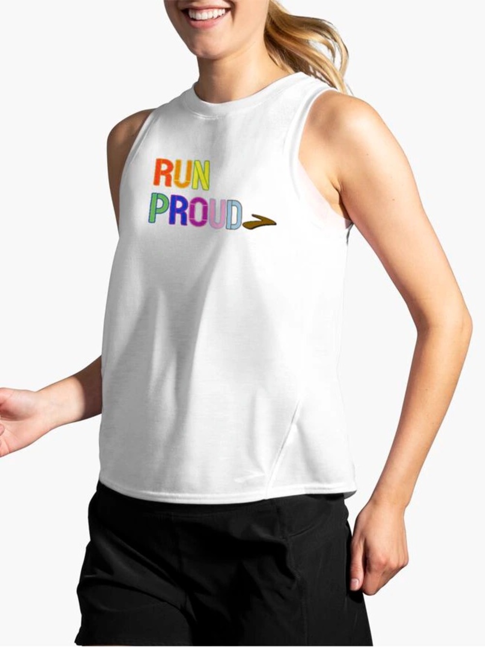 Brooks White Crewneck Running Shirt Run Proud